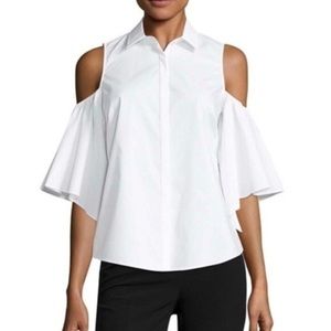 Blue Striped Worthington Cold Shoulder Button Down